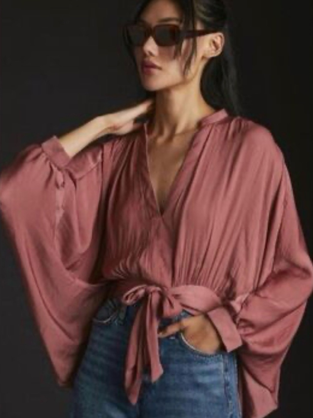 Anthropologie Dusty Rose Tie-Front Blouse